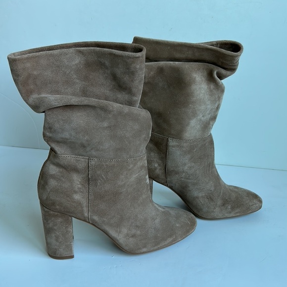 Chinese Laundry tan Kipper Split Suede bootie mid calf high heel boots - Picture 4 of 16